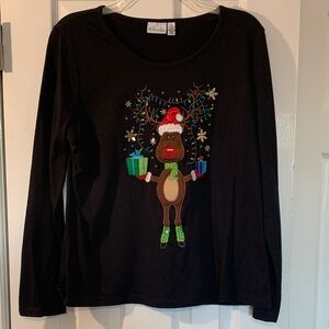Kim Rogers Black Reindeer Long Sleeve Tee